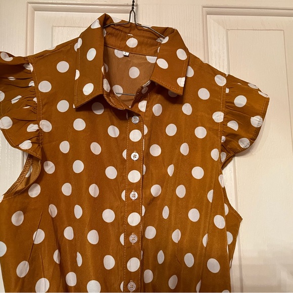 Mustard polka dot crop top tie front size L - Picture 2 of 6